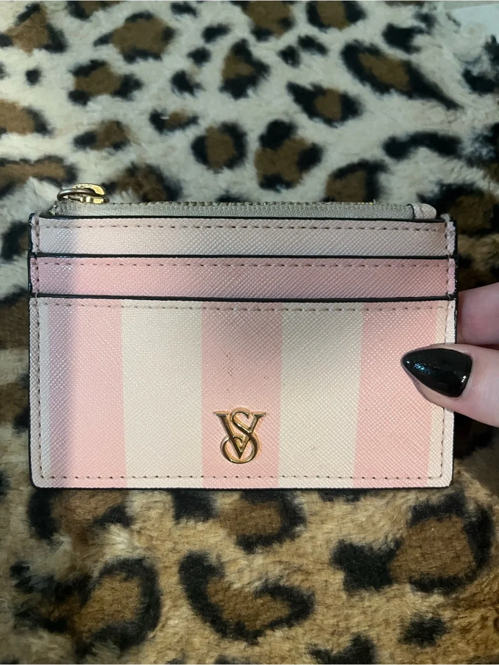 Victoria's Secret Pink Stripe Cardholder with Gold Keyring
